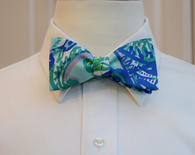 Bow Tie, blue/green/aqua abstract print bow tie, groomsmen/groom bow tie, wedding bow tie, prom/formals bow tie, tux accessory, preppy