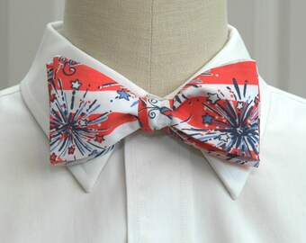 Bow Tie, red, white, blue, patriotic, Independence Day, July 4th, fireworks, USA bow tie, firecracker, celebration, party, prom