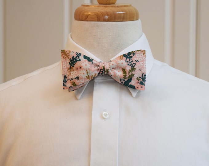 Bow Tie, Rifle Paper Co. English Garden Meadow, peach, blush pink, green floral, wedding bow tie, groom/groomsmen bow tie