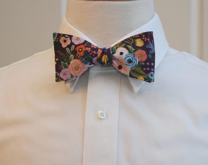 Bow Tie, Rifle Paper Co. petite Garden Party burgundy, multi-color floral bow tie, wedding, groom/groomsmen bow tie