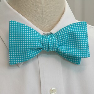 Bow Tie,  turquoise mini gingham bow tie, turquoise bow tie, wedding bow tie, groom bow tie, groomsmen gift, Caribbean blue bow tie