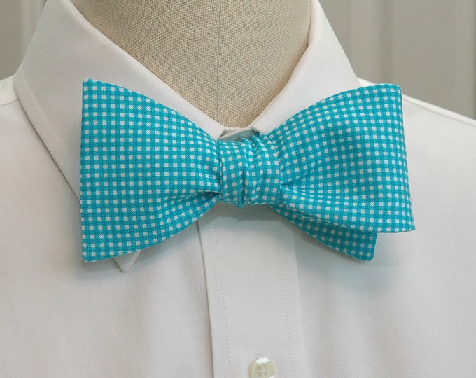 Bow Tie,  turquoise mini gingham bow tie, turquoise bow tie, wedding bow tie, groom bow tie, groomsmen gift, Caribbean blue bow tie