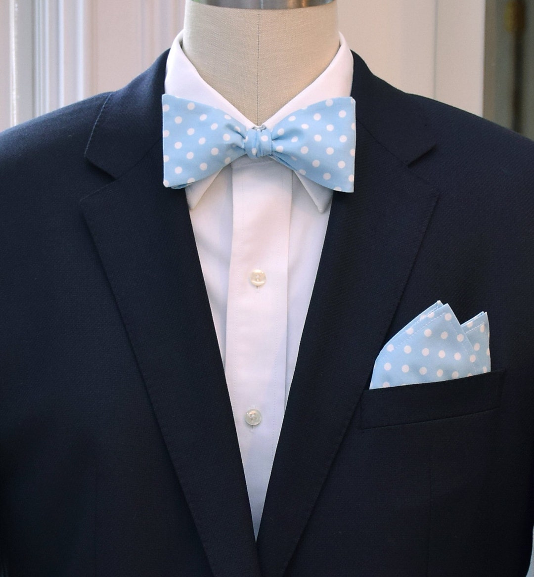Pocket Square and Bow Tie in Pale Blue With White Polka Dots Etsy