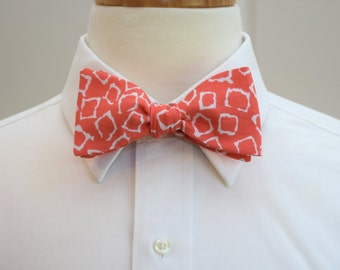 Coral and white Bow Tie: Geometric Print, Wedding Party