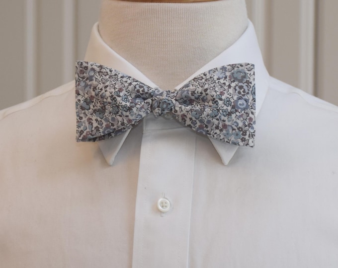 Liberty London Bow Tie: Emma & Georgina, blue/taupe/gray/ ivory Floral Print
