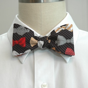 Bow Tie, bow ties & pinstripe design, black, red bow tie, lawyer gift bow tie, business bow tie, boardroom bow tie, tuxedo accessory