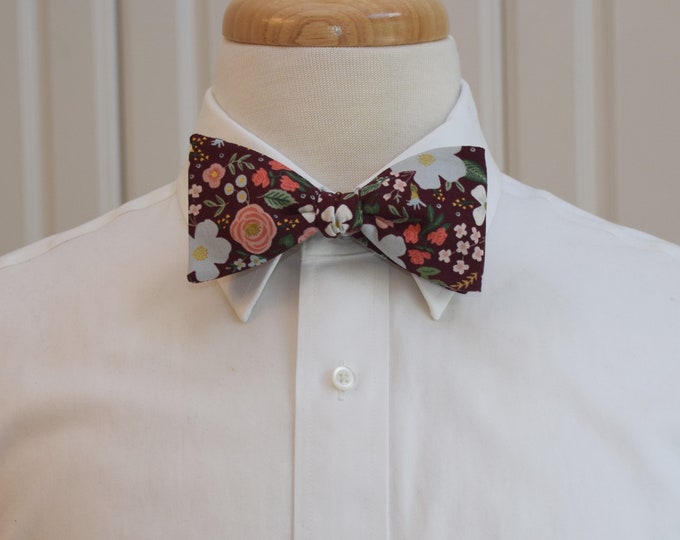 Bow Tie, Rifle Paper Co. Wild Rose, pink/coral/blue/green/burgundy floral bow tie, wedding bow tie, groom/groomsmen bow tie