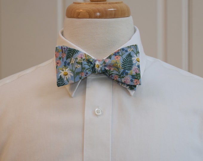 Bow Tie, Rifle Paper Co. Wildwood Wildflowers in blue, pink, green, white, yellow floral bow tie, wedding, groom/groomsmen bow tie