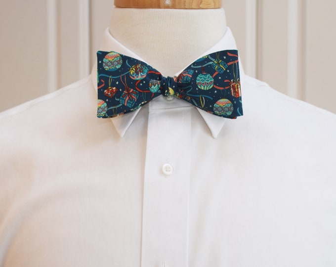 Bow Tie, Liberty of London, teal House of Gifts Christmas print, holiday gifts design bowtie