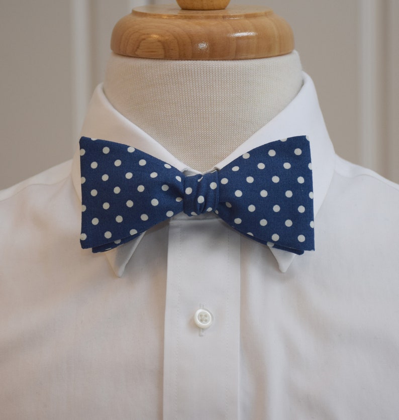 Bow Tie, classic navy blue and white polka dots, Winston Churchill bow tie, wedding bow tie, groom bow tie, traditional navy bow tie image 6