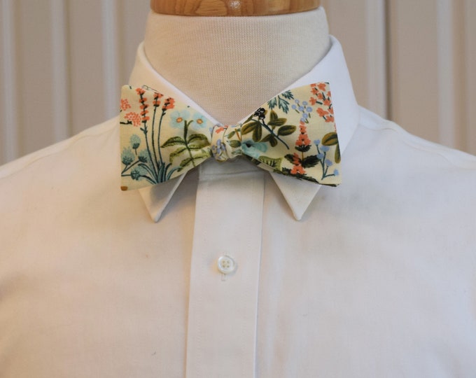 Bow Tie, Rifle Paper Co. Amalfi Herb Garden Natural, floral bow tie, wedding, groom/groomsmen bow tie, coral/green/aqua/ivory bow tie