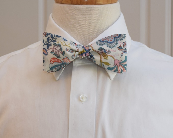 Bow Tie, Liberty of London pinks/blues/ ivory Mabelle floral print, groom/groomsmen/wedding bow tie, classic English bow tie, tux accessory