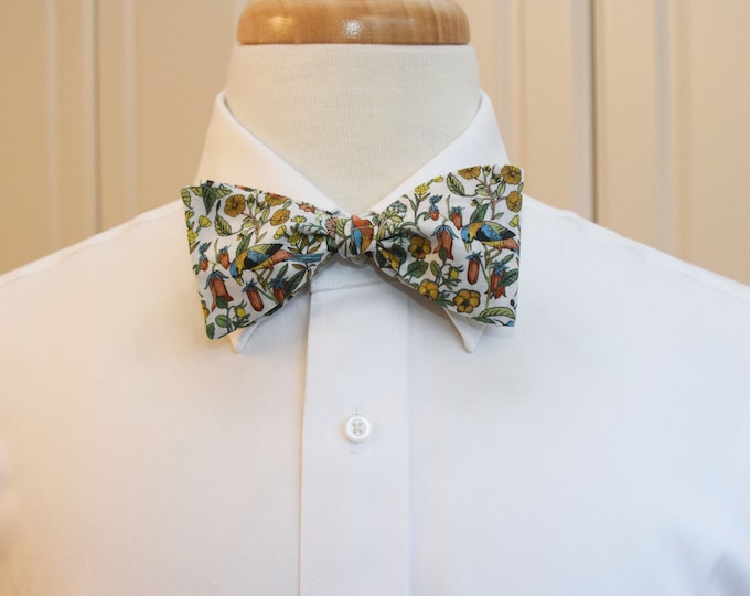 Bow Tie, Liberty of London, green/ivory/multi floral Catesby print bow tie, groomsmen/groom bow tie, wedding bow tie, tux accessory,