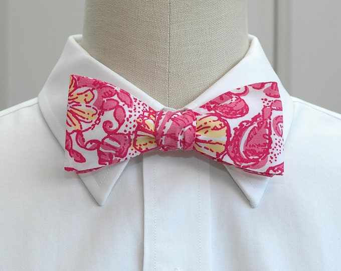 Bow Tie, pink, white, yellow floral, fish bow tie, wedding party, groom/groomsmen bow tie, prom/formals bow tie, tux accessory, ocean