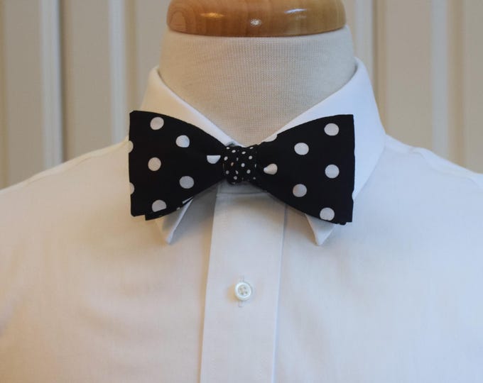 Reversible Black and White Polka Dot Bow Tie - Cotton Tuxedo Accessory