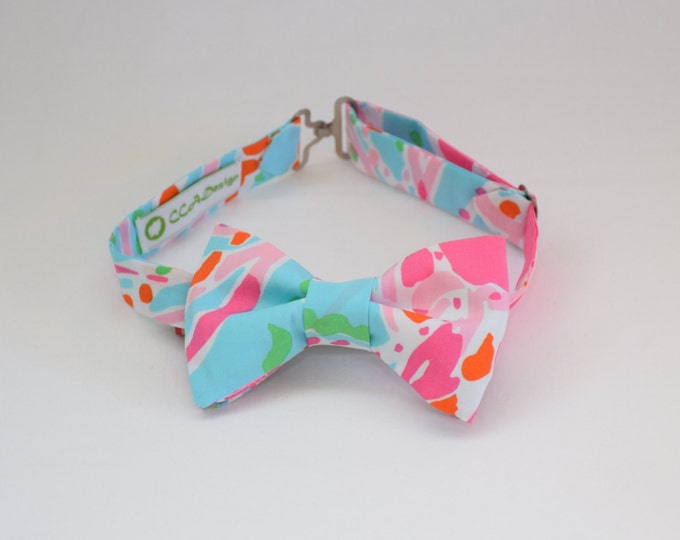 Boy's  Bow Tie, pinks/blues abstract ocean theme, wedding bow tie, toddler bow tie, ring bearer bow tie, beach, Easter