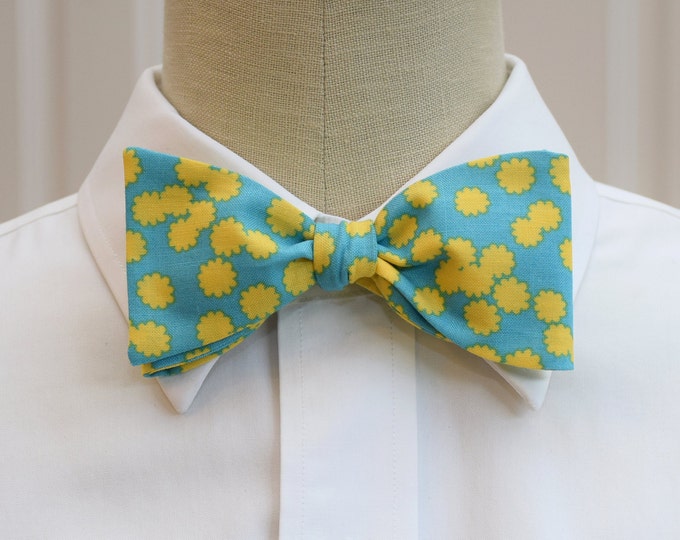 Bow Tie, turquoise/yellow flowers, wedding bow tie, groom/groomsmen bow tie, sunshine yellow bow tie, floral bow tie, prom bow tie