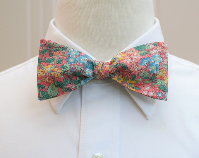 Bow Tie, Liberty of London, coral/green/aqua floral print, groomsmen/groom bow tie, wedding bow tie, Prince George, English bow tie