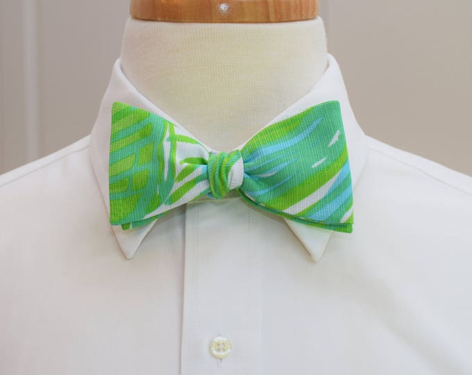 Bow Tie,  tropical green, turquoise, palm leaves bow tie, wedding bow tie, groom/groomsmen bow tie, beach, prom/formals, ocean, Hawaii