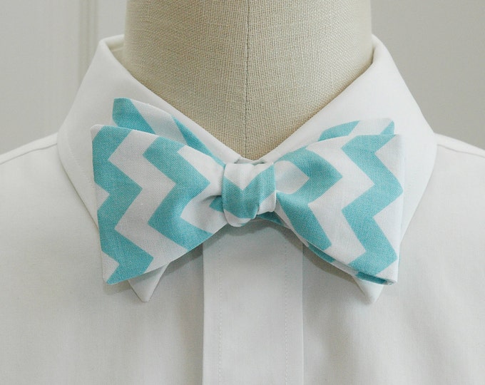 Bow Tie, aqua/white chevrons, geometric print bow tie, wedding party bow tie, groom/groomsmen bow tie, robin's egg blue/white bow tie