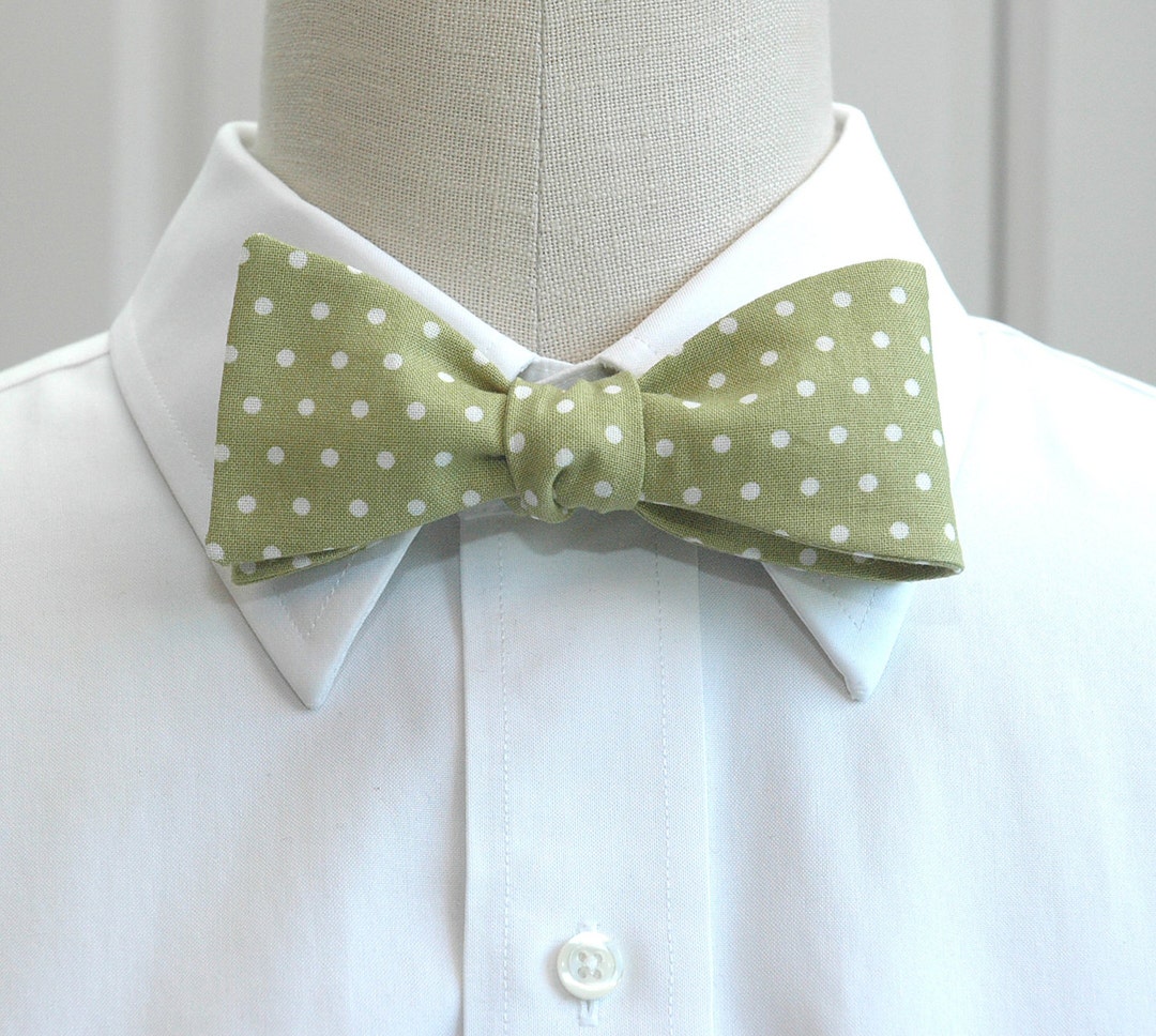 Bow Tie, Celery Green White Polka Dots Bow Tie, Wedding Bow Tie, Sage Green Bow Tie, Groom Bow