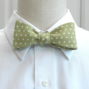 Celery Green Polka Dot Bow Tie: Cotton Wedding Groom Groomsmen Tie