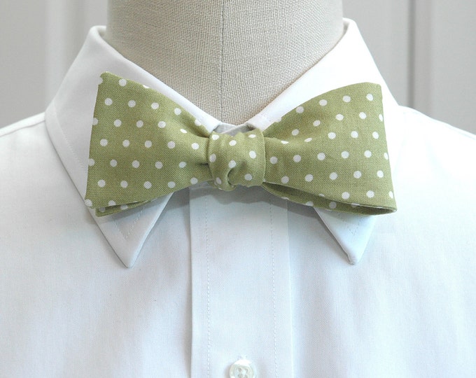 bow tie, celery green white polka dots bow tie, wedding bow tie, sage green bow tie, groom bow tie, groomsmen gift, prom bow tie,