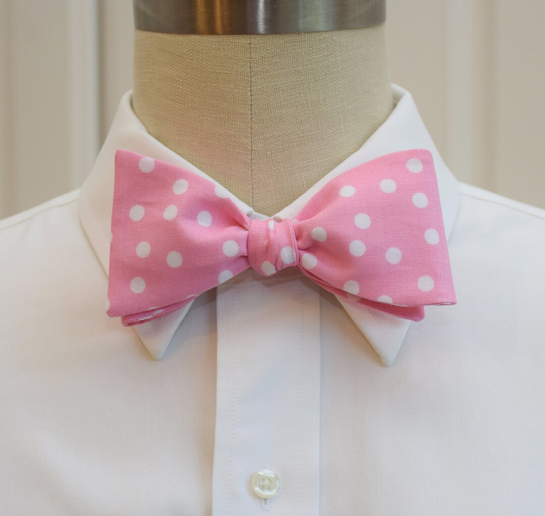 Bow Tie, Medium Pink With Random White Polka Dots, Wedding Bow Tie