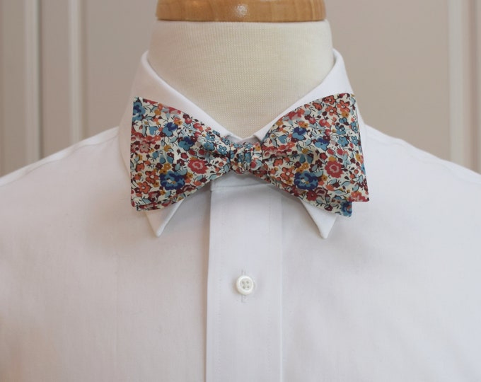 Bow Tie, Liberty of London blues/russet/ivory floral Emma & Georgina print bow tie, groom/groomsmen/wedding bow tie, tuxedo accessory