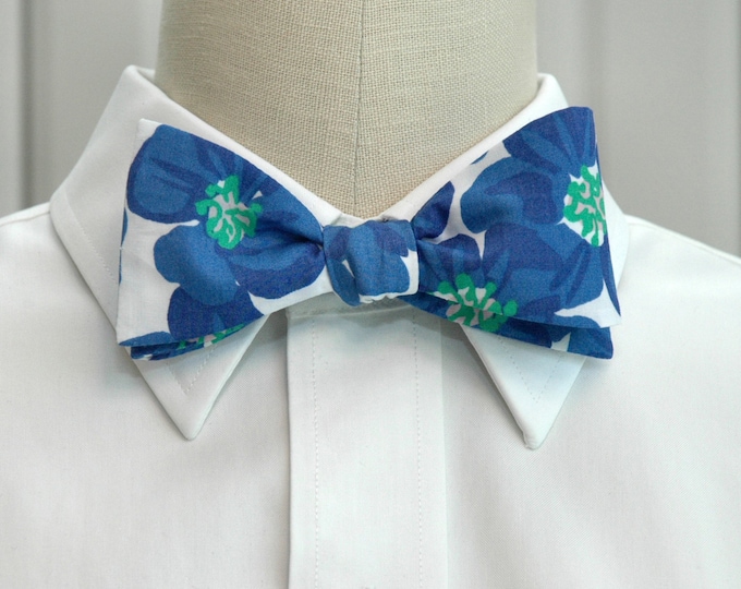 Bow Tie, floral, blue/green/white, cobalt blue, wedding bow tie, groom/groomsmen gift, prom/formals bow tie, Kentucky Derby, bouquet