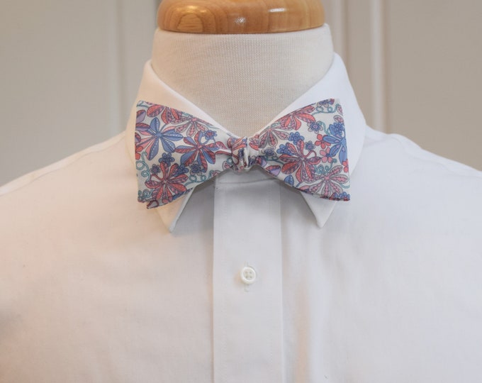 Bow Tie, Liberty of London pinks/blue floral Tumbling Vine bow tie, groom/groomsmen/wedding bow tie, prom bow tie, tux accessory