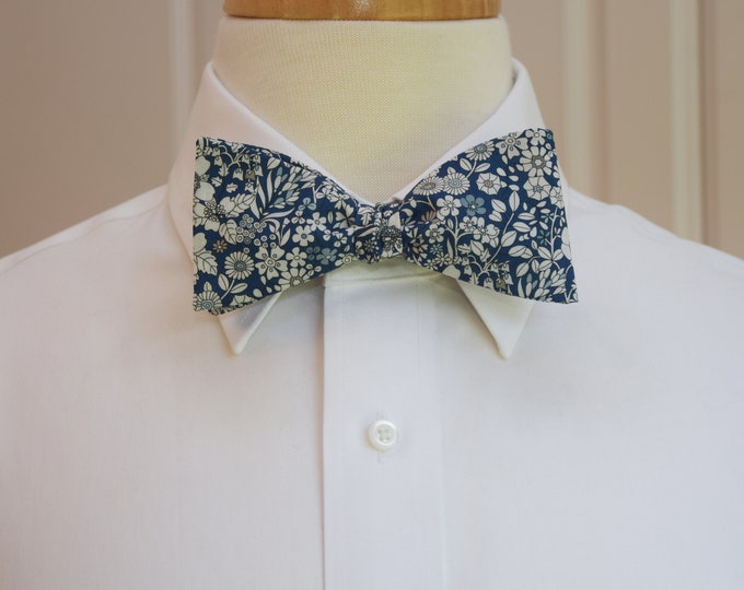 Bow Tie, Liberty of London navy/ivory floral June's Meadow print, groomsmen/groom bow tie, wedding bow tie, classic tuxedo accessory