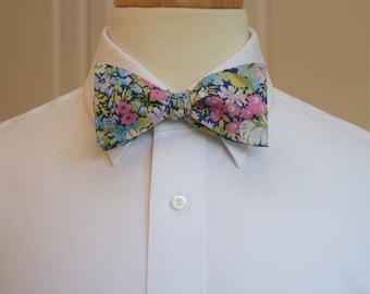 Bow Tie, Liberty of London pink/sage/blue floral Thorpe print bow tie, groom/groomsmen/wedding bow tie, prom bow tie, tux accessory