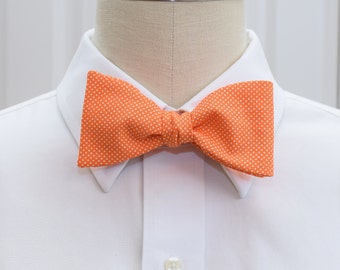 Orange and white Pin Dot Bow Tie: Cotton Groomsmen Accessory