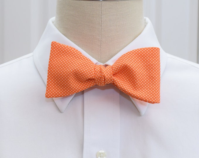 Bow Tie, orange white pin dots bow tie, wedding party bow tie, grooms bow tie, groomsmen gift, orange bow tie, tuxedo accessory,