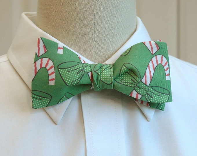 Bow Tie, holiday green bow tie, bows, red white candy canes, Christmas