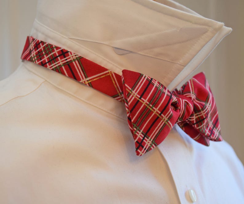 festive redgold plaid bow tie Men/'s Bow Tie men/'s Xmas gift red plaid Christmas bow tie redgold holiday bow tie New Years Eve bow tie