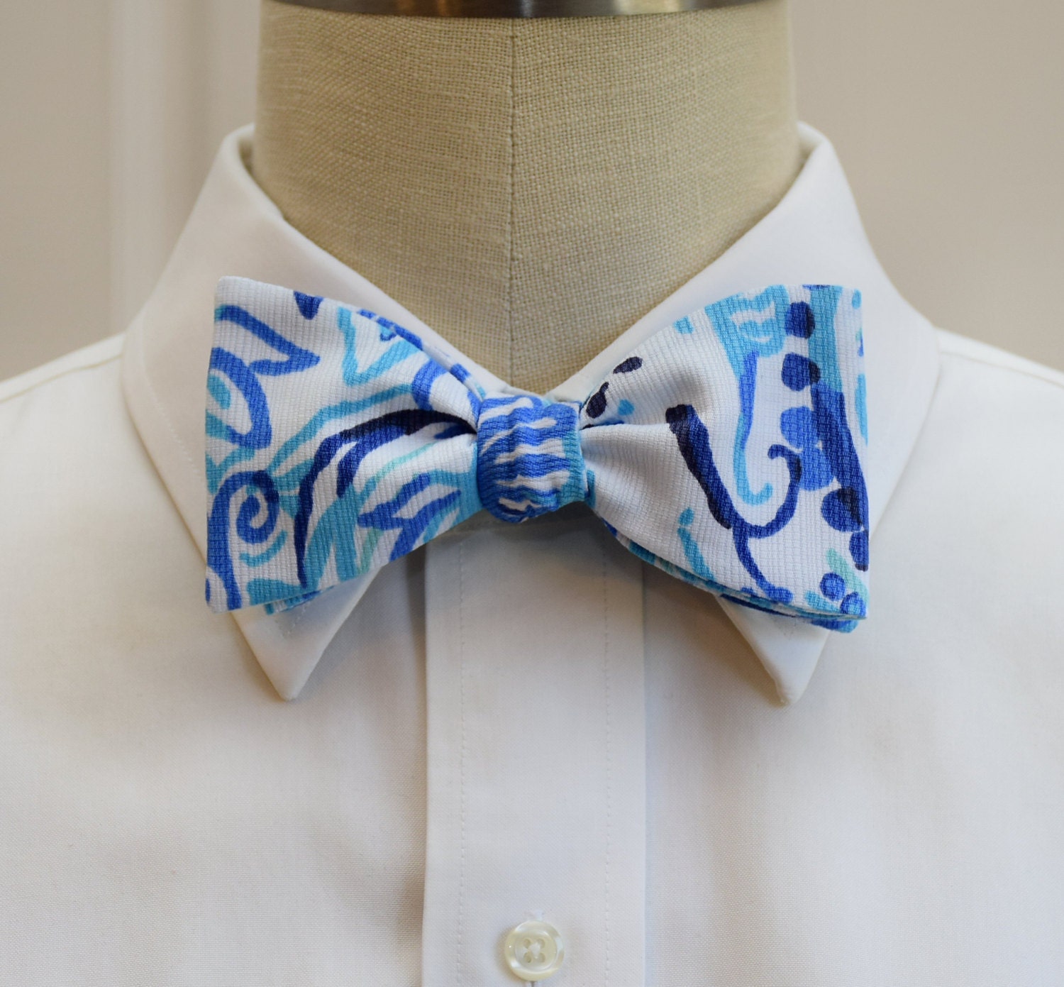 Bow Tie, sky blue/navy abstract print bow tie, groomsmen/groom