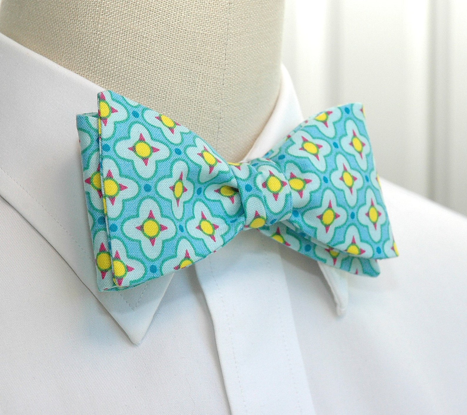 Men's Bow Tie turquoise/yellow tile pattern | Etsy