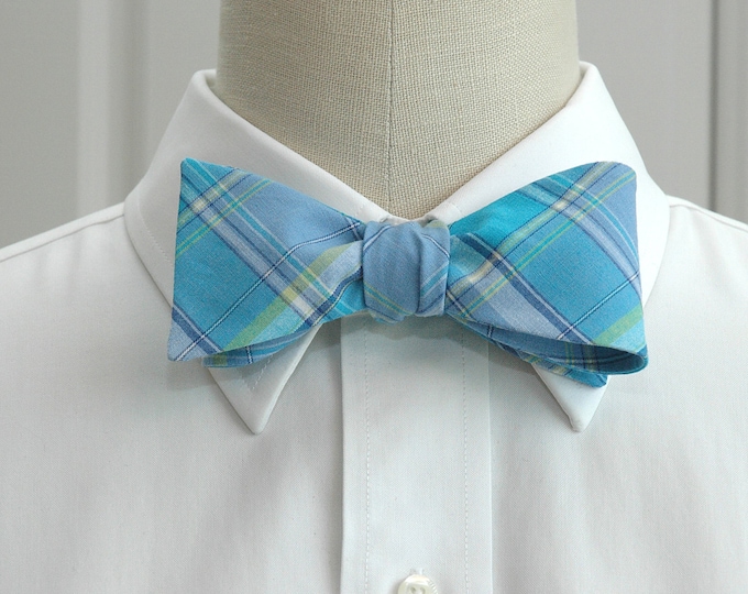 Bow Tie, turquoise/blue plaid, wedding bow tie, groom/groomsmen bow tie, summer bow tie, prom bow tie, check bow tie, southern style