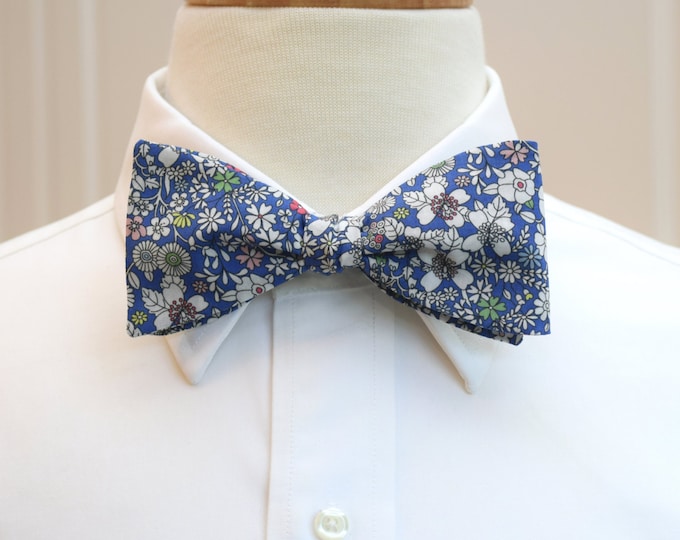 Bow Tie, Liberty of London cobalt blue/ivory June's Meadow floral bow tie, groomsmen/groom bow tie, wedding bow tie, tuxedo accessory