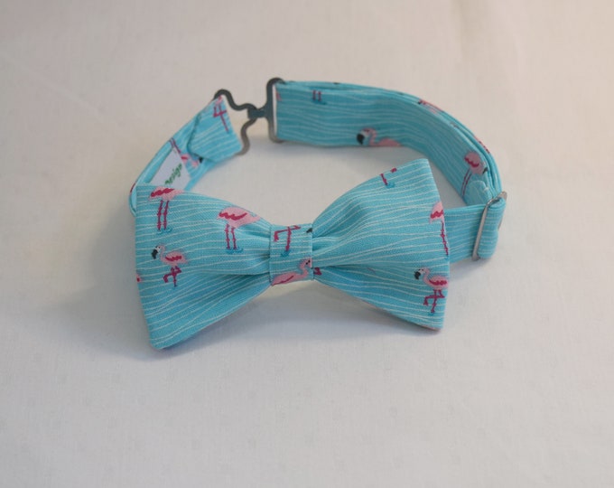 Boy's  Bow Tie, turquoise/pink, flamingos, wedding accessory, toddler bow tie, ring bearer bowtie, Easter, Florida, beach wedding, Caribbean