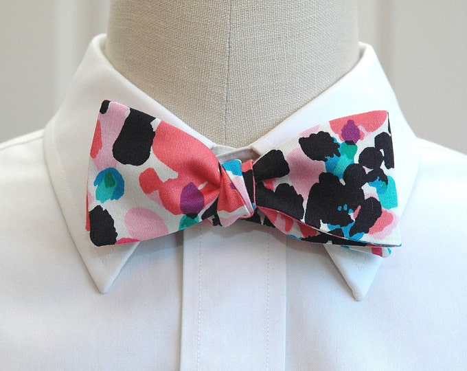 Bow Tie, black/coral/teal/pink/ivory, wedding bow tie, groom/groomsman bow tie, tuxedo accessory, prom/formals bow tie, abstract,