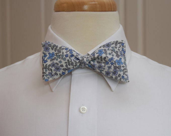 Bow Tie, Liberty of London blues/gray floral Emilia's Bloom print, groom/groomsmen/wedding bow tie, classic English tuxedo accessory