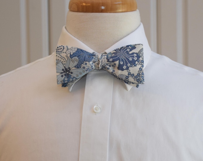 Bow Tie, Liberty of London, blues/grey/ivory Mauvey floral print bow tie, groomsmen/groom bow tie, wedding bow tie, tuxedo accessory