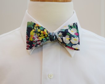 Liberty London Bow Tie: Navy multicolor Floral Painters Meadow bowtie