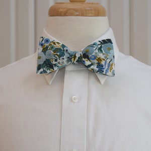 Bow Tie, Rifle Paper Co. Garden Party, blues, teal, ivory floral bow tie, wedding bow tie, groom/groomsmen bow tie, tuxedo accessory