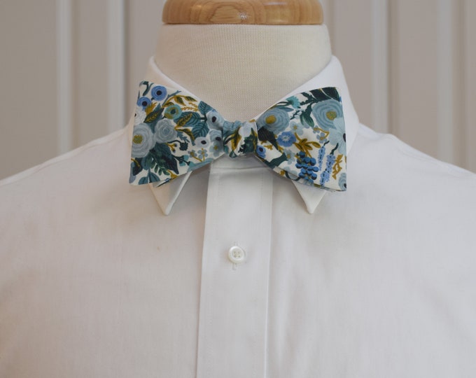 Bow Tie, Rifle Paper Co. Garden Party, blues, teal, ivory floral bow tie, wedding bow tie, groom/groomsmen bow tie, tuxedo accessory