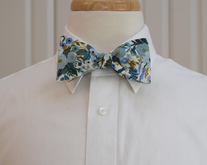 Bow Tie, Rifle Paper Co. Garden Party, blues, teal, ivory floral bow tie, wedding bow tie, groom/groomsmen bow tie, tuxedo accessory