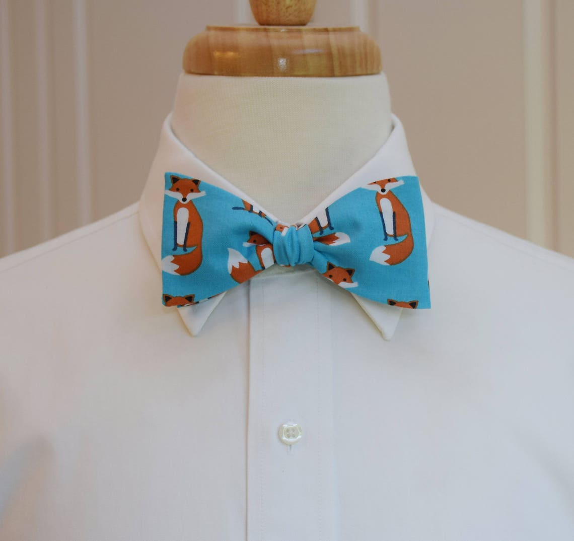Men's Fox Bow Tie Aqua/teal Background Zoo Wedding Bow Etsy